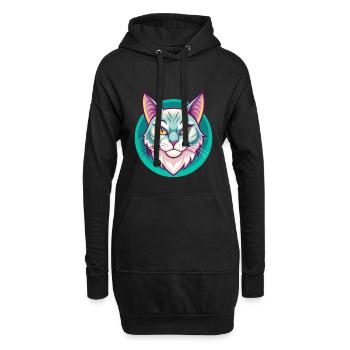 Ägäis Katze Rasse Karikatur Kawaii Tier Haustier - Hoodie-Kleid - Schwarz - Vorne