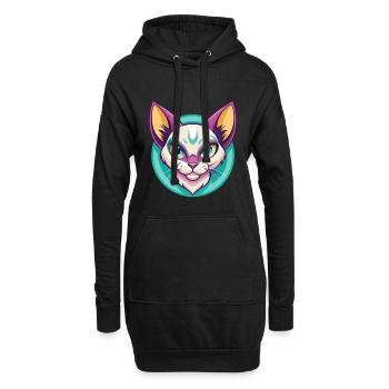 Khao Manee Chat Race Dessin Animé Kawaii Animal Pet - Sweat-shirt à capuche long Femme - noir - Devant