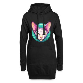 Peterbald Chat Race Dessin Animé Kawaii Animal Pet - Sweat-shirt à capuche long Femme - noir - Devant