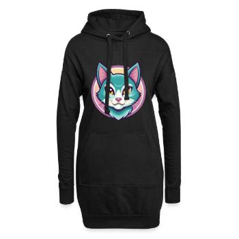 Chat bleu russe race dessin animé Kawaii Animal Pet - Sweat-shirt à capuche long Femme - noir - Devant
