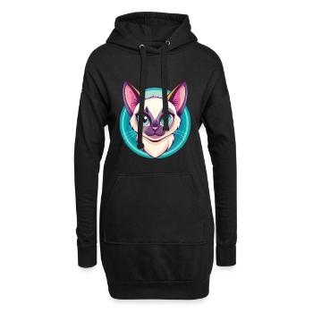 Chat Siamois Race Dessin Animé Kawaii Animal Pet - Sweat-shirt à capuche long Femme - noir - Devant