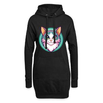 Turc Van Chat Race Dessin Animé Kawaii Animal Pet - Sweat-shirt à capuche long Femme - noir - Devant