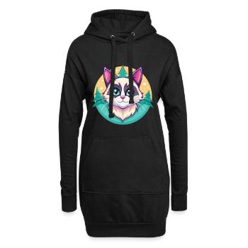 Schneeschuh Katze Rasse Karikatur Kawaii Tier Haustier - Hoodie-Kleid - Schwarz - Vorne