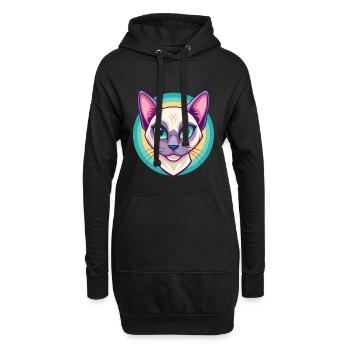 Chat tonkinois race dessin animé Kawaii animal de compagnie - Sweat-shirt à capuche long Femme - noir - Devant