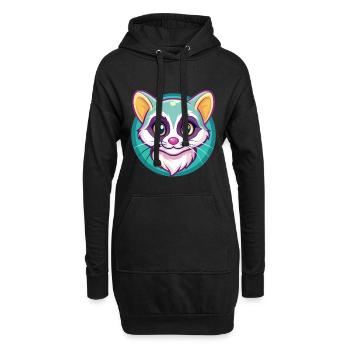 Amerikanische Ringschwanzkatzenrasse Karikatur Kawaii Tier - Hoodie-Kleid - Schwarz - Vorne