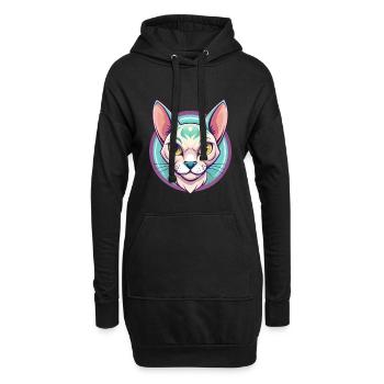 Singapura Chat Race Dessin Animé Kawaii Animal Pet - Sweat-shirt à capuche long Femme - noir - Devant