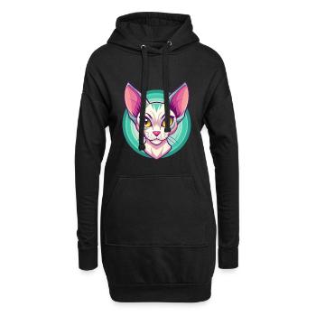 Orientalische Katzenrasse Karikatur Kawaii Tier Haustier - Hoodie-Kleid - Schwarz - Vorne