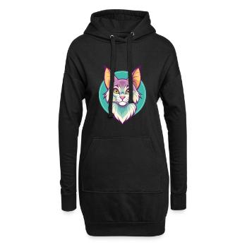 Chat Somali Race Dessin Animé Kawaii Animal Pet - Sweat-shirt à capuche long Femme - noir - Devant