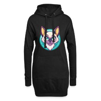 Balinesische Katze Rasse Cartoon Kawaii Tier Haustier - Hoodie-Kleid - Schwarz - Vorne