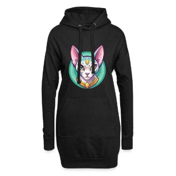 Égyptien Mau Chat Race Dessin Animé Kawaii Animal Pet - Sweat-shirt à capuche long Femme - noir - Devant