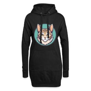 Américain Bobtail Chat Race Dessin Animé Kawaii Animal - Sweat-shirt à capuche long Femme - noir - Devant