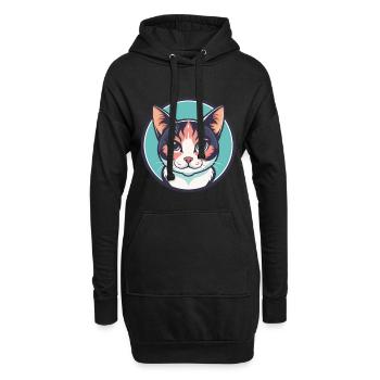 Verdünnte Kattunkatze Rasse Karikatur Kawaii Tier Haustier - Hoodie-Kleid - Schwarz - Vorne