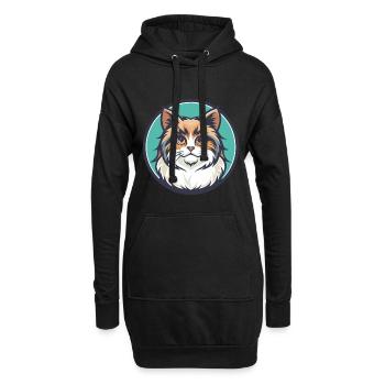 Ragamuffin Chat Race Dessin Animé Kawaii Animal Pet - Sweat-shirt à capuche long Femme - noir - Devant