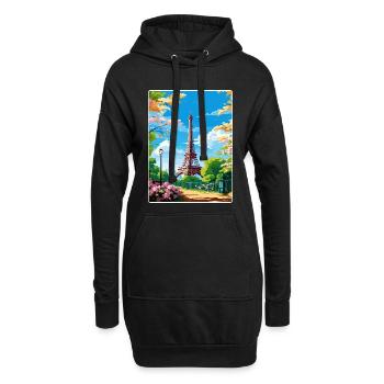 Paris France Affiche de voyage Souvenir Carte Postale Peinture - Sweat-shirt à capuche long Femme - noir - Devant