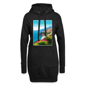 Amalfi Italie Affiche de voyage Peinture de carte postale souvenir - Sweat-shirt à capuche long Femme - noir - Devant