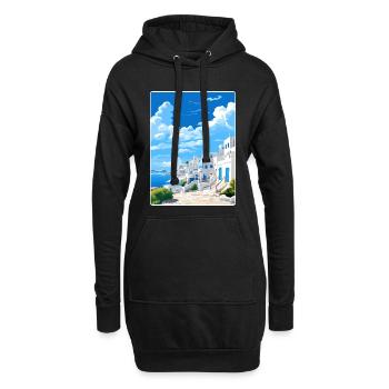 Mykonos Grèce Affiche de voyage Peinture Souvenir WPA - Sweat-shirt à capuche long Femme - noir - Devant