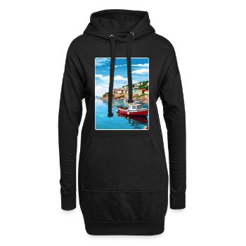 Looe Angleterre Affiche de voyage Souvenir Carte Postale Peinture - Sweat-shirt à capuche long Femme - noir - Devant