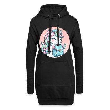 Einhorn Pastell Unicorn mit Schulranzen - Hoodie-Kleid - Schwarz - Vorne