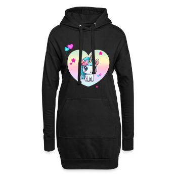 Licorne mignonne avec cœur pastel - Sweat-shirt à capuche long Femme - noir - Devant