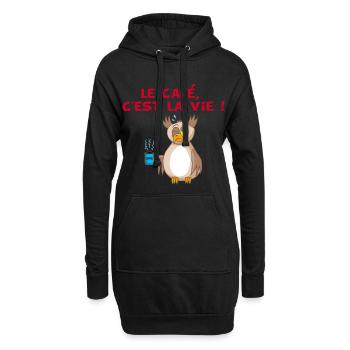 Hibou et café - Sweat-shirt à capuche long Femme - noir - Devant
