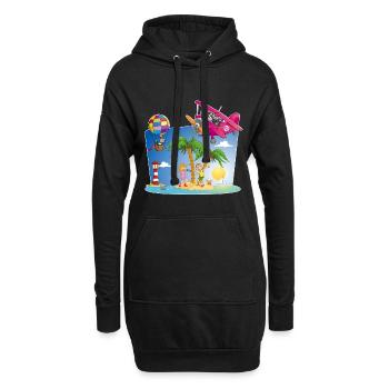 Sonne, Insel, Flugzeug, Palmen, Heißluftballon - Hoodie-Kleid - Schwarz - Vorne