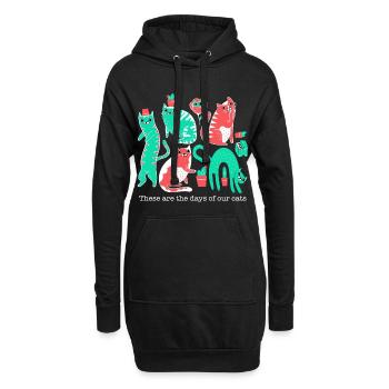These Are the Days of Our Cats – Retro Katzenkunst - Hoodie-Kleid - Schwarz - Vorne