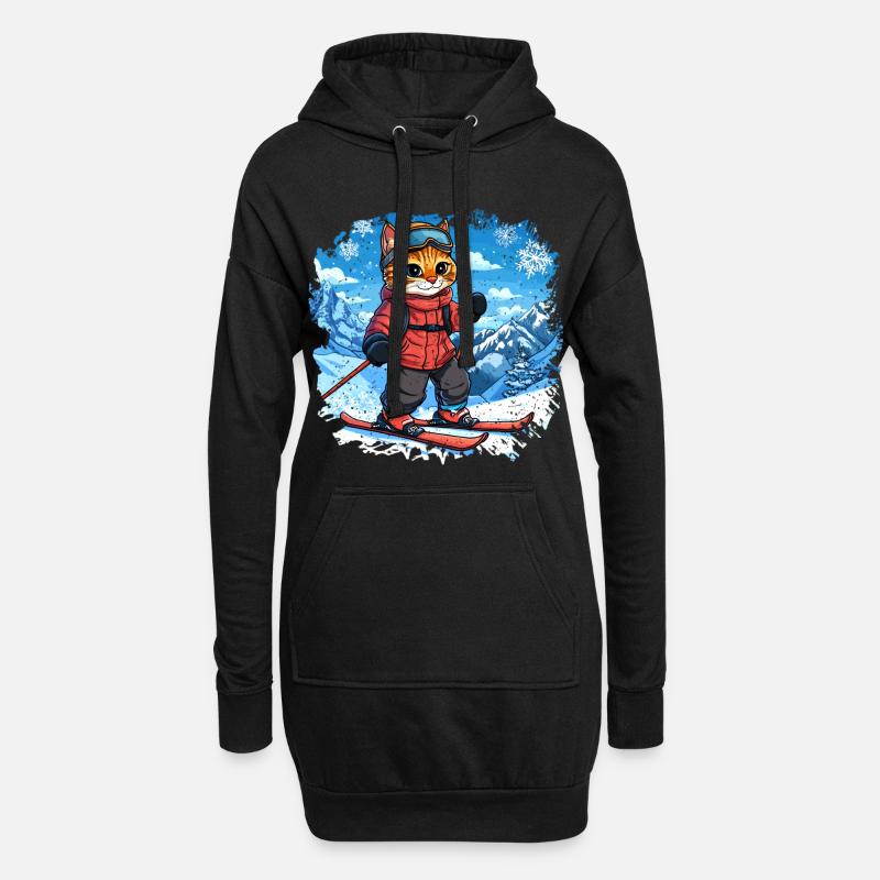 Ski Katzen - Hoodie-Kleid - Schwarz