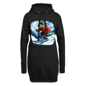 Krokodil Skifahrer - Hoodie-Kleid - Schwarz - Vorne