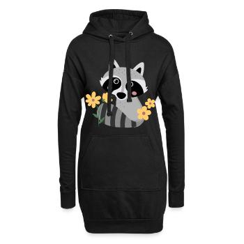 Petit raton laveur avec des fleurs - Sweat-shirt à capuche long Femme - noir - Devant