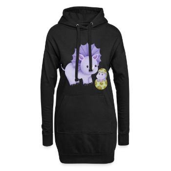 Dinosaurier Mama mit Kind - Hoodie-Kleid - Schwarz - Vorne