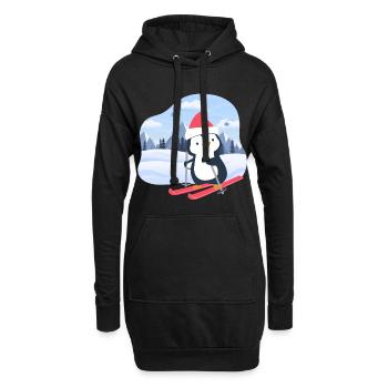 Kleiner Pinguin fährt Ski - Hoodie-Kleid - Schwarz - Vorne