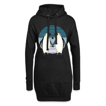 Saint-Valentin - Pingouin Amour avec Cœur - Sweat-shirt à capuche long Femme - noir - Devant