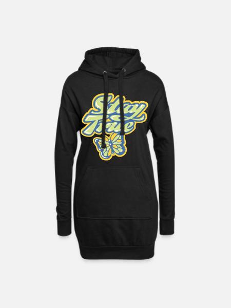 Stay True – Pastell Schriftzug - Hoodie-Kleid - Schwarz