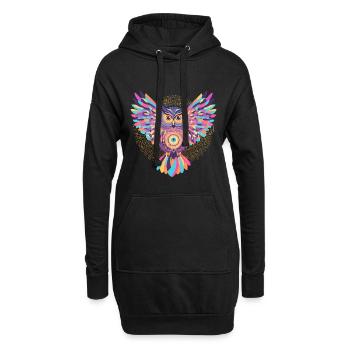 Regenbogenmandala-Eule - Hoodie-Kleid - Schwarz - Vorne
