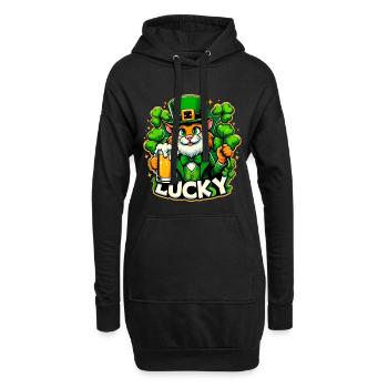 Saint-Patrick Leprechaun Cat Happy - Sweat-shirt à capuche long Femme - noir - Devant