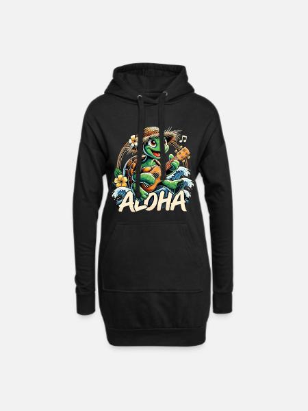 Aloha Schildkröte Ukulele Hawaii Meer Geschenk - Hoodie-Kleid - Schwarz