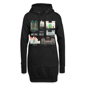 München, Handzeichnung Wahrzeichen, Bayern - Hoodie-Kleid - Schwarz - Vorne