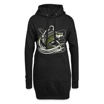 Pêche pêcheur perche poisson géant vert olive cadeau - Sweat-shirt à capuche long Femme - noir - Devant