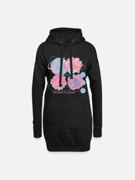 Regina Florum – Ausgefallenes Rosendesign - Hoodie-Kleid - Schwarz