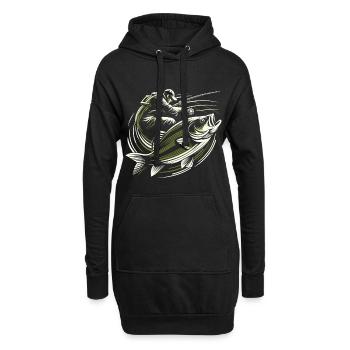 Pêche pêcheur perche poisson géant vert olive cadeau - Sweat-shirt à capuche long Femme - noir - Devant