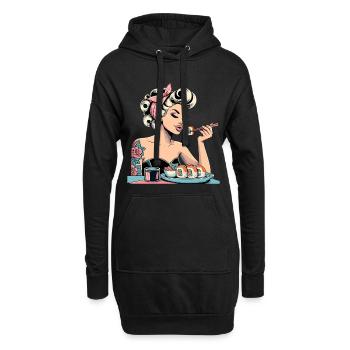 Pin Up Frau blond Rockabilly Sushi Retro Geschenk - Hoodie-Kleid - Schwarz - Vorne