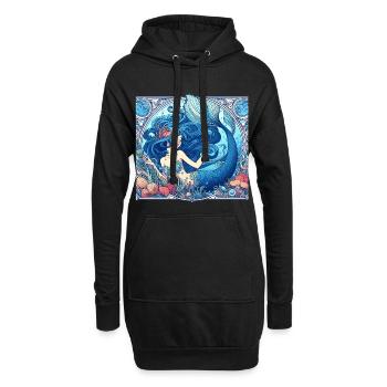 Sirène Sirène Cheveux Bleus Art Nouveau Cadeau - Sweat-shirt à capuche long Femme - noir - Devant