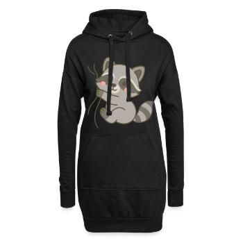 Raton laveur blotti - Sweat-shirt à capuche long Femme - noir - Devant