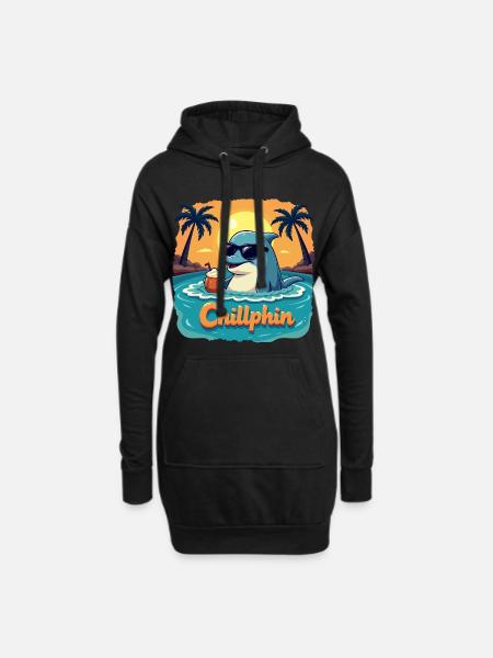Chillphin – Entspann dich wie ein Delfin - Hoodie-Kleid - Schwarz
