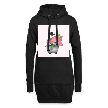 Niedlicher Pinguin mit Pfingstrose - Hoodie-Kleid - Schwarz - Vorne