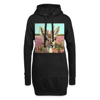 Reh mit Blumenkrone in Frühlingswiese (AI-Art) - Hoodie-Kleid - Schwarz - Vorne