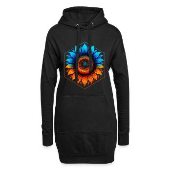 Sonnenblumenblau und -gold, leuchtendes Orange - Hoodie-Kleid - Schwarz - Vorne
