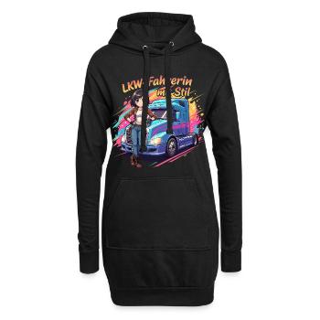 LKW-Fahrerin mit Stil - Hoodie-Kleid - Schwarz - Vorne