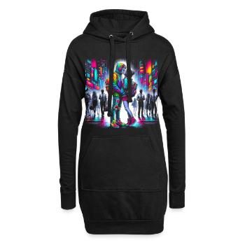 Vibrant Neon City Couple - Sweat-shirt à capuche long Femme - noir - Devant