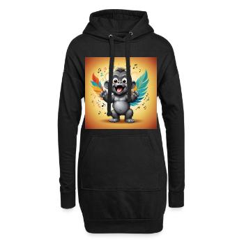 Animierter Affe mit bunten Federn und Musiknoten - Hoodie-Kleid - Schwarz - Vorne
